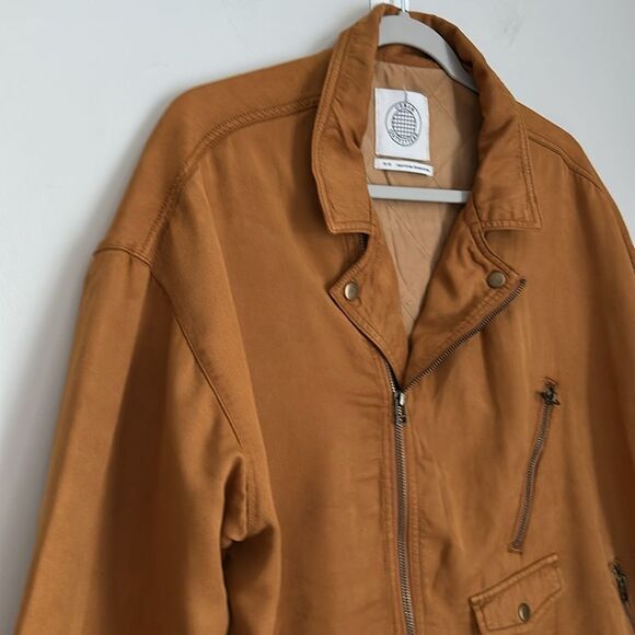 Urban Outfitters Men’s Brown Oversized Quilted Tencel Moto Jacket Size M - Picture 3 of 13